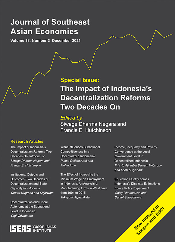 Journal of Southeast Asian Economies Vol. 38/3 (December 2021). Special focus on "Impact of Indonesia’s Decentralization Reforms Twenty Years On"