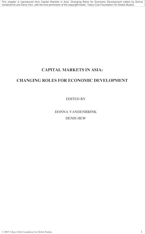 Capital Markets in Asia: Changing Roles for Economic Development
